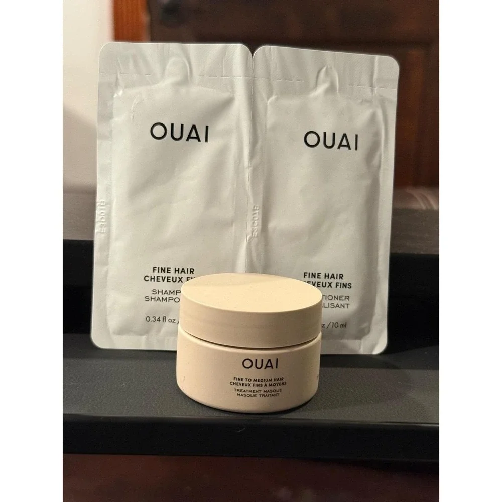 OUAI Fine Hair Set Shampoo Conditioner Packettes & Treatment Masque Jar new